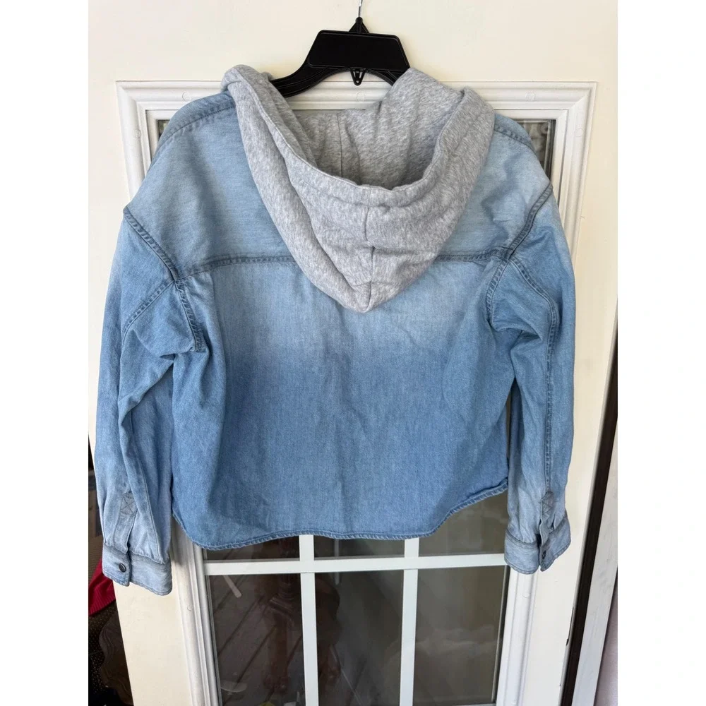 American Eagle Hooded Crop med Denim Jean Top Shirt Sweatshirt Sleeves Womens L